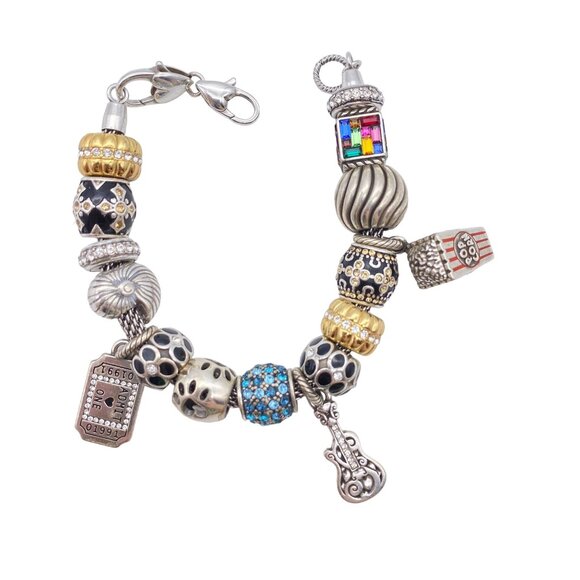 Brighton charm bracelet Popcorn guitar ticket charms rhinestone bling 8" 14 char - Picture 3 of 11